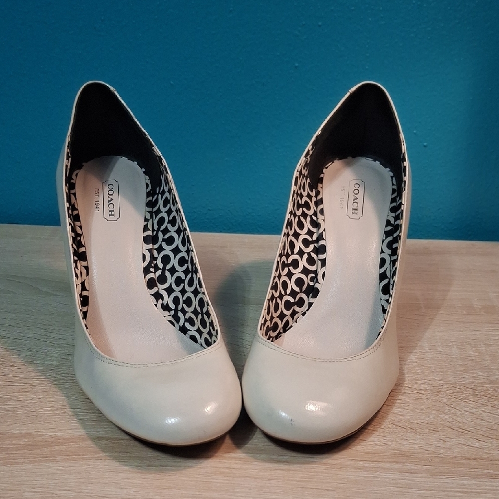Coach Women's 8.5 Leather Dorelle Wood Wedge Pumps Vintage Y2K
